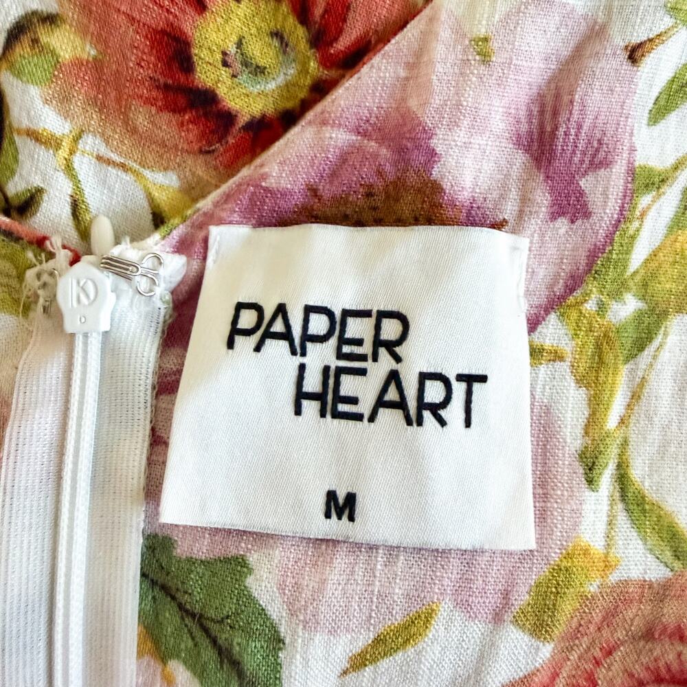 Paper Heart Floral Print V Neck Sleeveless Maxi Dress Linen Blend Size Medium - Picture 7 of 8